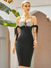 Adyce 2023 Summer Black Off Shoulder Bandage Dress Women Sexy  Diamonds Midi Celebrity Evening Runway Club Party Dress