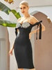 Adyce 2023 Summer Black Off Shoulder Bandage Dress Women Sexy  Diamonds Midi Celebrity Evening Runway Club Party Dress