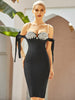 Adyce 2023 Summer Black Off Shoulder Bandage Dress Women Sexy  Diamonds Midi Celebrity Evening Runway Club Party Dress