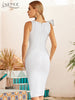 Adyce 2023 Summer Bodycon Club Ruffles Bandage Dress Women Sexy Deep V Neck Tank White Celebrity Runway Party Dress Vestidos
