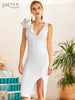 Adyce 2023 Summer Bodycon Club Ruffles Bandage Dress Women Sexy Deep V Neck Tank White Celebrity Runway Party Dress Vestidos