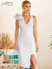 Adyce 2023 Summer Bodycon Club Ruffles Bandage Dress Women Sexy Deep V Neck Tank White Celebrity Runway Party Dress Vestidos