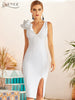 Adyce 2023 Summer Bodycon Club Ruffles Bandage Dress Women Sexy Deep V Neck Tank White Celebrity Runway Party Dress Vestidos