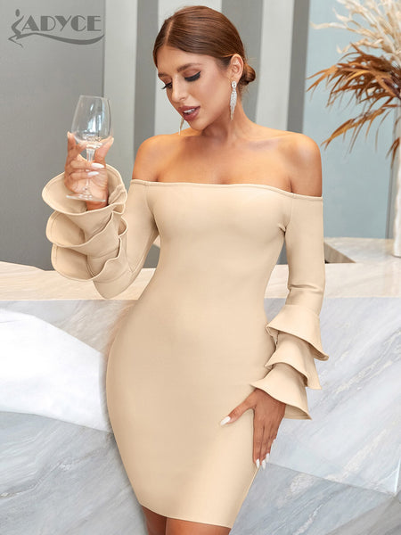 Adyce 2023 Summer Butterfly Long Sleeve Bandage Dress Women Sexy Off Shoulder Celebrity Evening Runway Bodycon Party Dresses