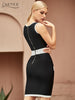 Adyce 2023 Summer Club Bodycon Bandage Dress Women Sexy Sleeveless Tank Buttons Mini Patchwork Celebrity Evening Party Dress