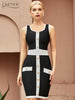 Adyce 2023 Summer Club Bodycon Bandage Dress Women Sexy Sleeveless Tank Buttons Mini Patchwork Celebrity Evening Party Dress
