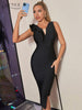 Adyce 2023 Summer Elegant Women's Bandage Dress Sexy Tank Sleeveless V Neck Black Ruffles Evening Celebrity Club Party Dress