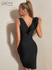 Adyce 2023 Summer Elegant Women's Bandage Dress Sexy Tank Sleeveless V Neck Black Ruffles Evening Celebrity Club Party Dress