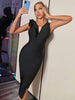 Adyce 2023 Summer Elegant Women's Bandage Dress Sexy Tank Sleeveless V Neck Black Ruffles Evening Celebrity Club Party Dress