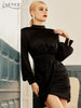 Adyce 2023 Summer Black Mini Dress For Women Sexy Long Sleeve Draped Runway Club Party Outwear Bodycon Outfits Dress