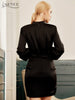 Adyce 2023 Summer Black Mini Dress For Women Sexy Long Sleeve Draped Runway Club Party Outwear Bodycon Outfits Dress