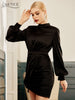Adyce 2023 Summer Black Mini Dress For Women Sexy Long Sleeve Draped Runway Club Party Outwear Bodycon Outfits Dress