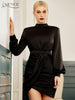 Adyce 2023 Summer Black Mini Dress For Women Sexy Long Sleeve Draped Runway Club Party Outwear Bodycon Outfits Dress