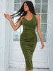 Adyce 2023 Summer Women Midi Dress Sexy Halter V Neck Green Sleeveless Celebrity Evening Draped Party Dress Outfits