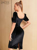 Adyce 2023 Summer Women Velvet Dress Sexy Lace Short Sleeve Elegant Birthday Midi Club Celebrity Evening Party Dress