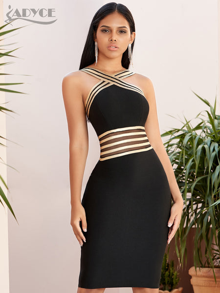 Adyce 2023 Summer Halter Lace Bandage Dress Women Sexy Hollow Out Bodycon Club Celebrity Evening Runway Party Dress Vestidos