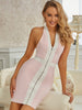 Adyce 2023 Summer Halter Sleeveless V Neck Patchwork Club Bandage Dress Sexy Backless Celebrity Runway Party Bodycon Dresses