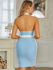 Adyce 2023 Summer Halter Sleeveless V Neck Patchwork Club Bandage Dress Sexy Backless Celebrity Runway Party Bodycon Dresses