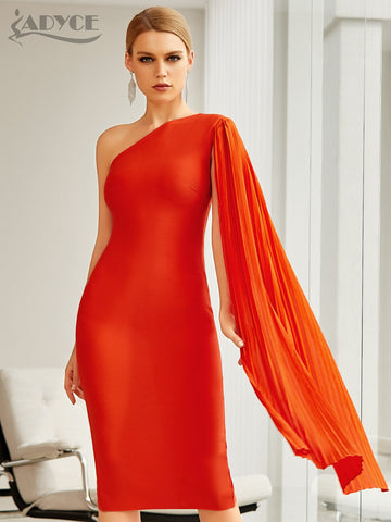 Adyce 2023 Summer One Shoulder Bodycon Bandage Dress Sexy Sleeveless Strapless Midi Celebrity Evening Runway Party Dress