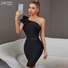 Adyce 2023 Summer One Shoulder Ruffles Bodycon Bandage Dress Women Sexy Sleeveless Black Celebrity Runway Club Party Dresses