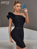 Adyce 2023 Summer One Shoulder Ruffles Bodycon Bandage Dress Women Sexy Sleeveless Black Celebrity Runway Club Party Dresses