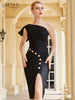 Adyce 2023 Summer One Shoulder Women Bodycon Bandage Dress Sexy Sleeveless Black Club Celebrity Evening Runway Party Dresses
