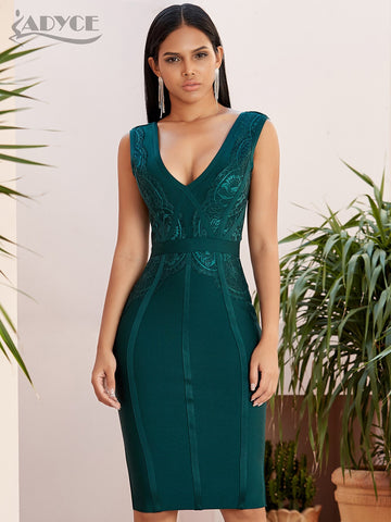 Adyce 2023 Summer Tank Bodycon Bandage Dress Women Sexy Sleeveless Lace V Neck Club Celebrity Evening Party Dresses Vestidos