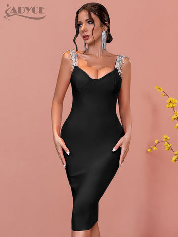 Adyce 2023 Summer Tassels Bandage Dress Women Sexy Spaghetti Strap Fringe Midi Celebrity Runway Evening Party Dress Vestidos