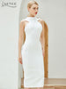 Adyce 2023 Summer White Bodycon Bandage Dress Women Sexy Sleeveless Halter Bow Midi Celebrity Runway Party Dresses Vestidos