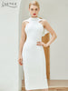 Adyce 2023 Summer White Bodycon Bandage Dress Women Sexy Sleeveless Halter Bow Midi Celebrity Runway Party Dresses Vestidos