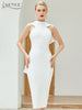 Adyce 2023 Summer White Bodycon Bandage Dress Women Sexy Sleeveless Halter Bow Midi Celebrity Runway Party Dresses Vestidos