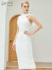 Adyce 2023 Summer White Bodycon Bandage Dress Women Sexy Sleeveless Halter Bow Midi Celebrity Runway Party Dresses Vestidos
