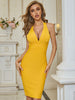 Adyce 2023 Summer Women Backless V Neck Club Bodycon Bandage Dress Sexy Halter Yellow Celebrity Runway Party Dress Vestidos