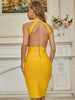 Adyce 2023 Summer Women Backless V Neck Club Bodycon Bandage Dress Sexy Halter Yellow Celebrity Runway Party Dress Vestidos