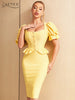 Adyce 2023 Summer Women Bandage Dress Sexy Short Puff Sleeve Elegant Ruffles Evening Club Celebrity Party Midi Bodycon Dress