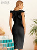 Adyce 2023 Summer Women Black Ruffles Bandage Dress Sexy Sleeveless Sash V Neck Celebrity Evening Runway Party Bodycon Dress