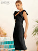 Adyce 2023 Summer Women Black Ruffles Bandage Dress Sexy Sleeveless Sash V Neck Celebrity Evening Runway Party Bodycon Dress