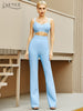 Adyce 2023 Summer Women Blue Bandage 2 Two Pieces Sets Sleeveless Tops& Full Pants Club Celebrity Runway Party Casual Sets