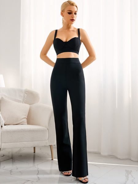 Adyce 2023 Summer Women Blue Bandage 2 Two Pieces Sets Sleeveless Tops& Full Pants Club Celebrity Runway Party Casual Sets