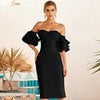 Adyce 2023 Summer Women Blue Off Shoulder Bodycon Bandage Dress Sexy Butterfly Short Sleeve Celebrity Runway Party Dress
