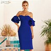 Adyce 2023 Summer Women Blue Off Shoulder Bodycon Bandage Dress Sexy Butterfly Short Sleeve Celebrity Runway Party Dress