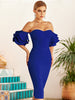 Adyce 2023 Summer Women Blue Off Shoulder Bodycon Bandage Dress Sexy Butterfly Short Sleeve Celebrity Runway Party Dress