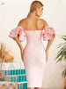Adyce 2023 Summer Women Blue Off Shoulder Bodycon Bandage Dress Sexy Butterfly Short Sleeve Celebrity Runway Party Dress