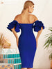 Adyce 2023 Summer Women Blue Off Shoulder Bodycon Bandage Dress Sexy Butterfly Short Sleeve Celebrity Runway Party Dress
