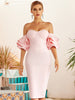 Adyce 2023 Summer Women Blue Off Shoulder Bodycon Bandage Dress Sexy Butterfly Short Sleeve Celebrity Runway Party Dress
