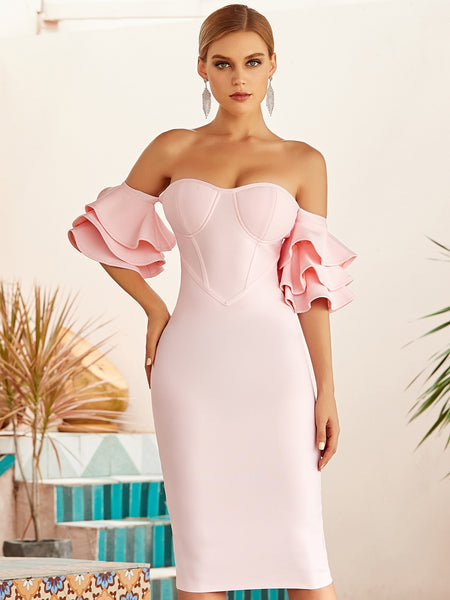 Adyce 2023 Summer Women Blue Off Shoulder Bodycon Bandage Dress Sexy Butterfly Short Sleeve Celebrity Runway Party Dress