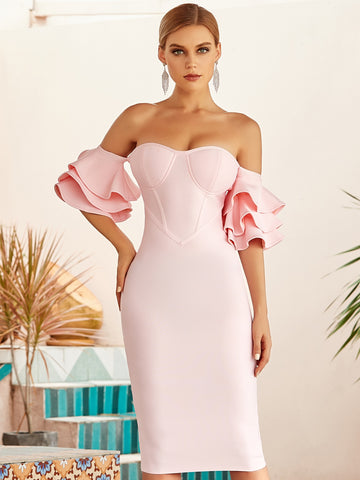 Adyce 2023 Summer Women Blue Off Shoulder Bodycon Bandage Dress Sexy Butterfly Short Sleeve Celebrity Runway Party Dress