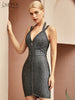 Adyce 2023 Summer Women Front Zipper Bodycon Party Bandage Dress Sexy V Neck Backless Celebrity Evening Runway Club Dresses
