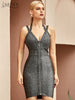 Adyce 2023 Summer Women Front Zipper Bodycon Party Bandage Dress Sexy V Neck Backless Celebrity Evening Runway Club Dresses