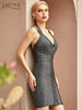 Adyce 2023 Summer Women Front Zipper Bodycon Party Bandage Dress Sexy V Neck Backless Celebrity Evening Runway Club Dresses